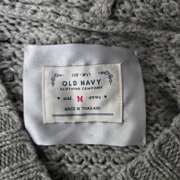 Old Navy Y2k Hooded Sweater Gray Lambswool Rabbit Hair Preppy Chunky Cable Knit - Picture 8 of 13